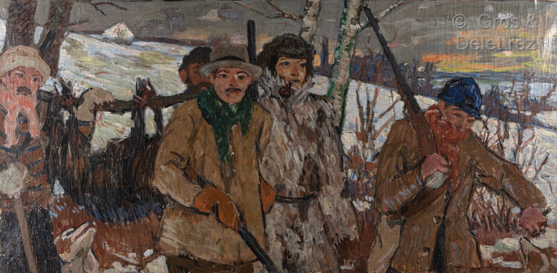 Null 亨伯特（20岁）

猎人在冬季的聚会场所

布面油画，右下角有签名

80 x 160厘米