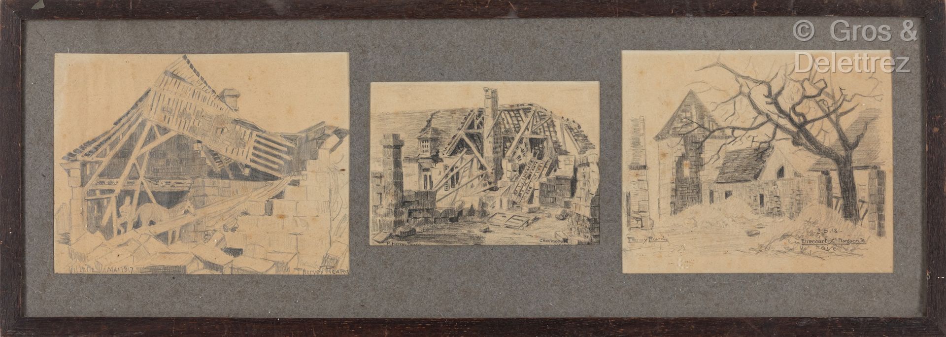 Null F. PICARD (19.-20. Jahrhundert)

Ruinenlandschaften 

2 Aquarelle und 3 Ble&hellip;