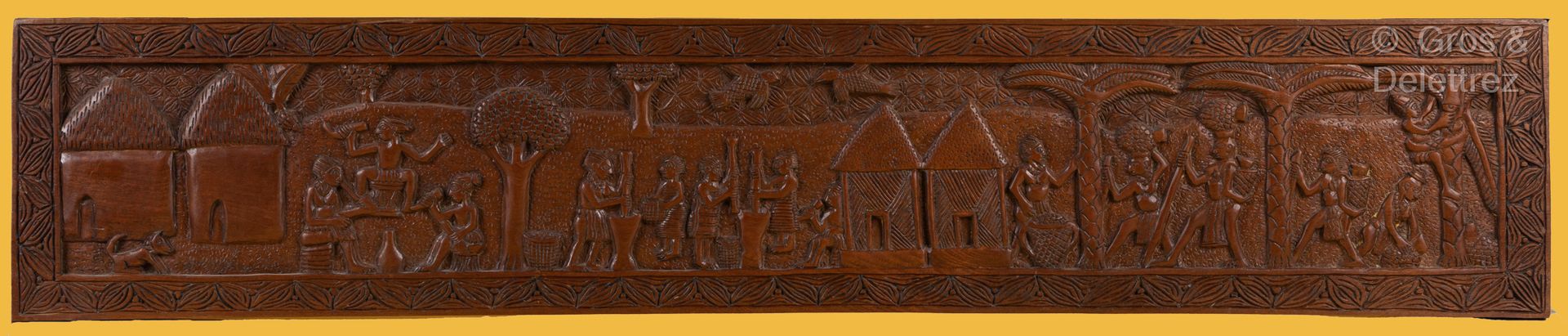 TCHAD Three wooden panels carved in light relief of a Queen with a sex cover, tw&hellip;