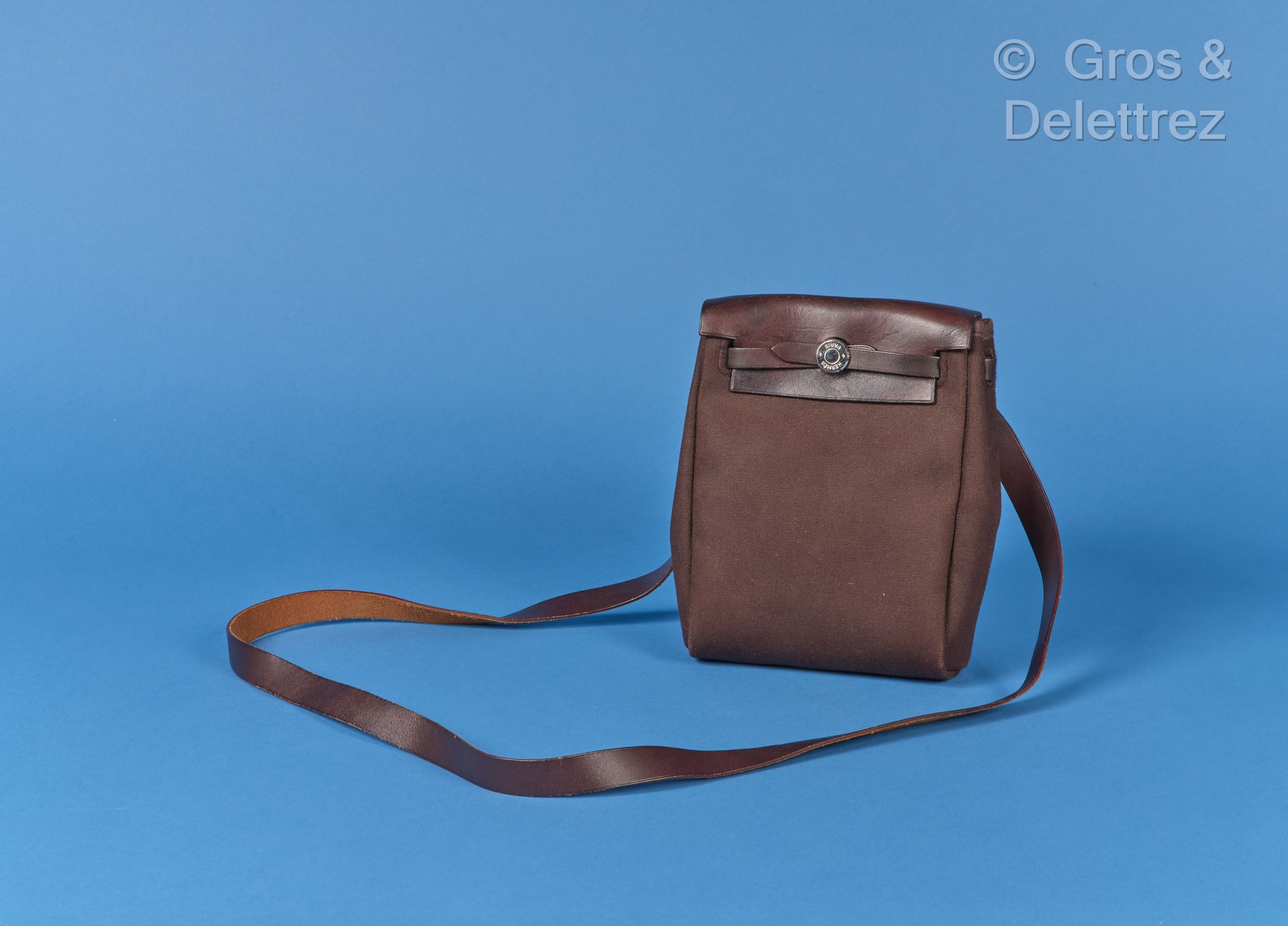 Null HERMES Paris Made In France - "Herbag" Mini 15 cm brown leather and canvas &hellip;