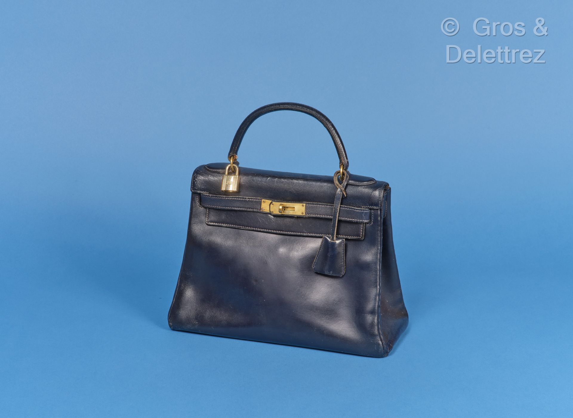 Null HERMES Paris - "Kelly Retourné" bag 28cm in navy box, gold-plated fasteners&hellip;