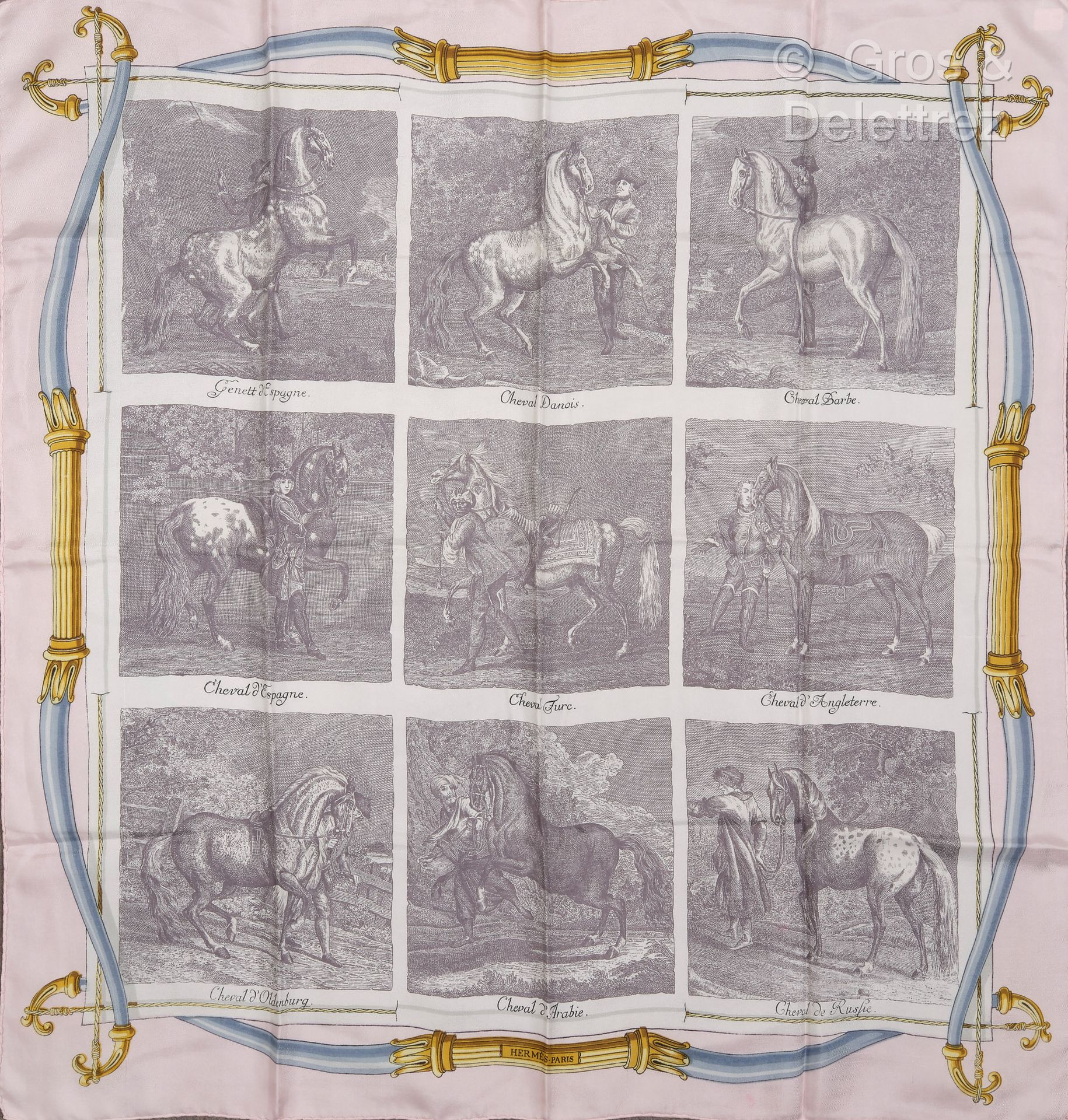 Null HERMES Paris Silk twill square printed "Races de Chevaux" after Hugo Grygka&hellip;