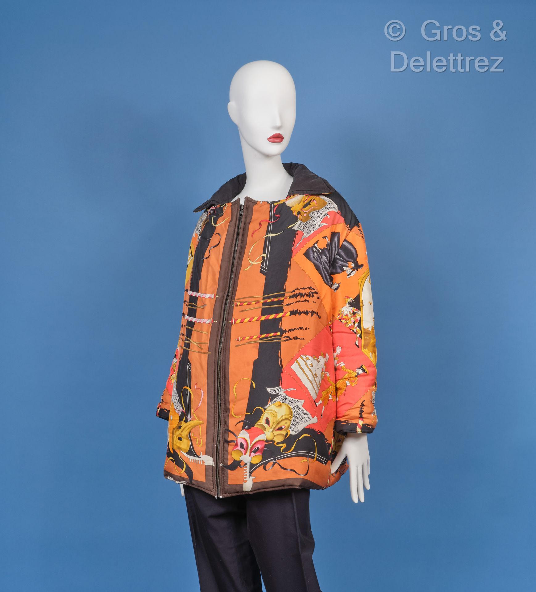 Null HERMÈS Paris Made in France - Reversible jacket, one side silk printed "Le &hellip;