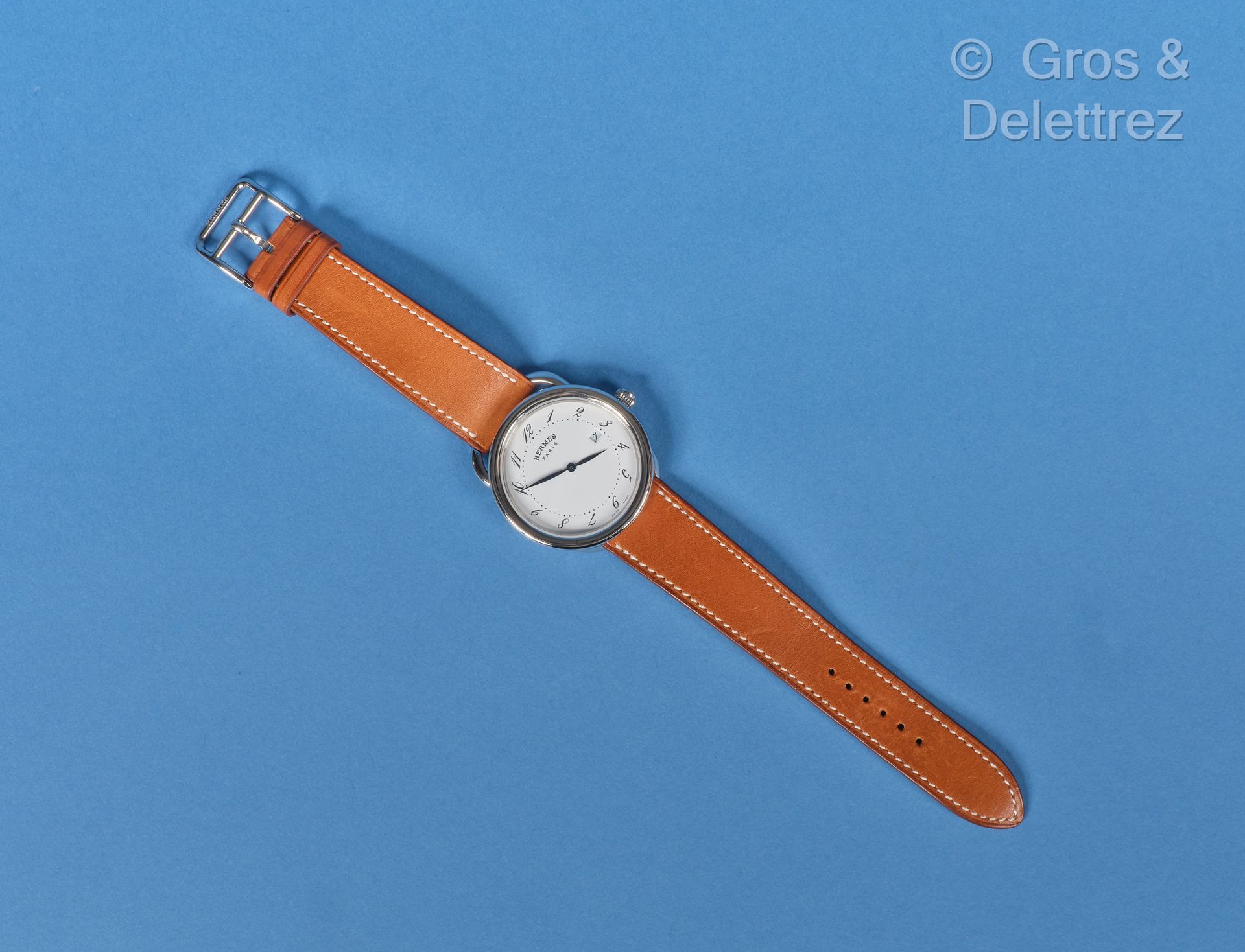 Null HERMÈS Paris Swiss Made - "Arceau" GM Uhr aus Stahl, 36 mm weiß lackiertes &hellip;