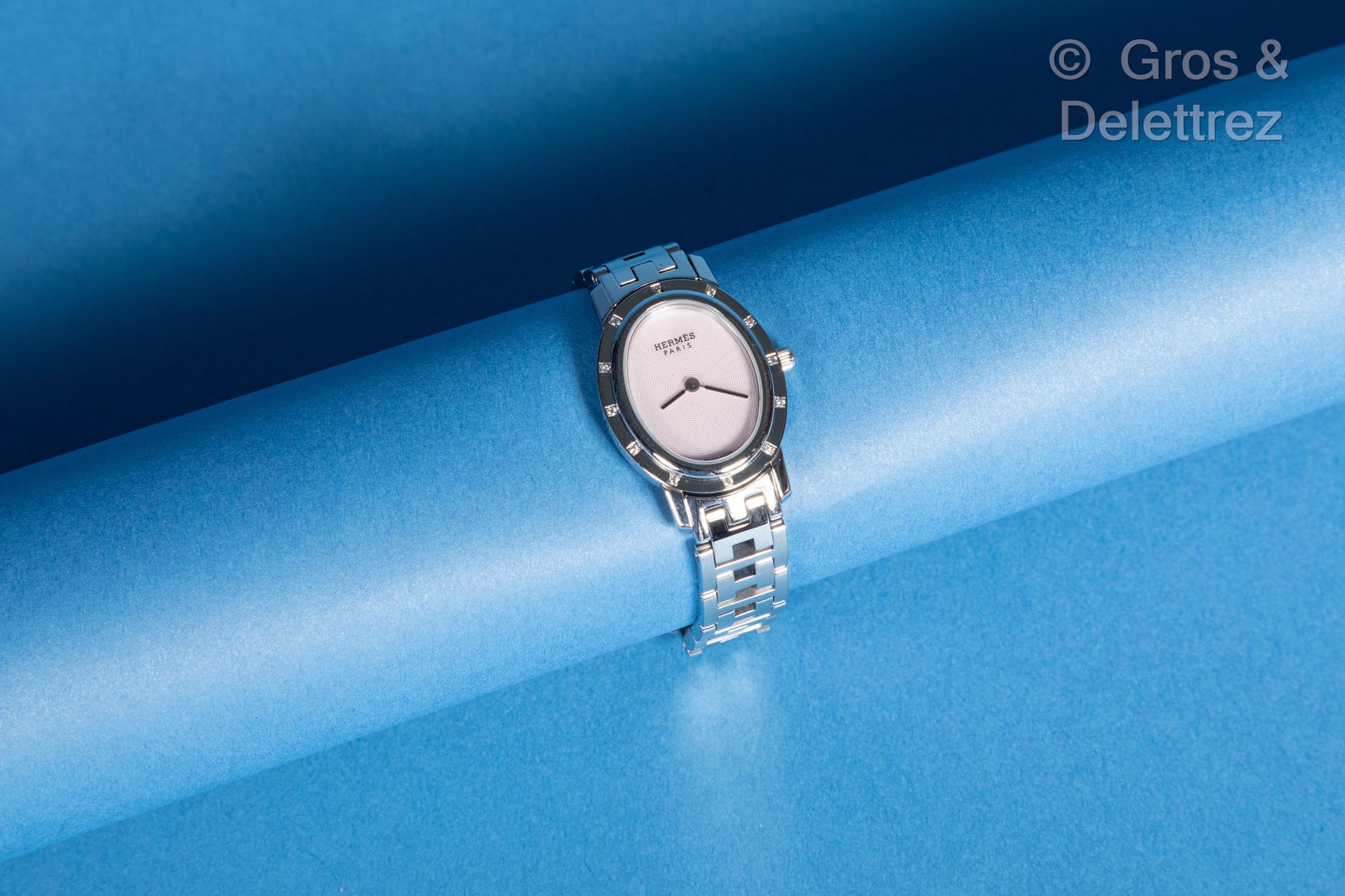 Null HERMES Paris Swiss made n°CO1.230/2150843 - "Clipper Ovale" watch in steel,&hellip;