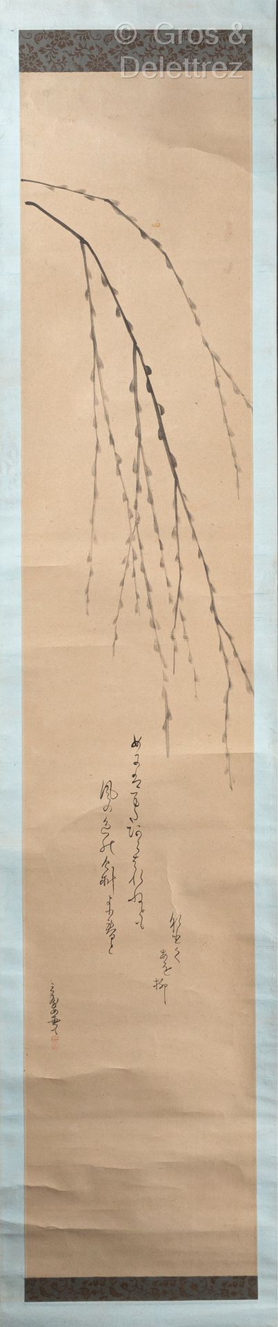 Null 纸上水墨和淡彩画，描绘柳树枝。
日本，明治时期
规格：119 x 22 cm