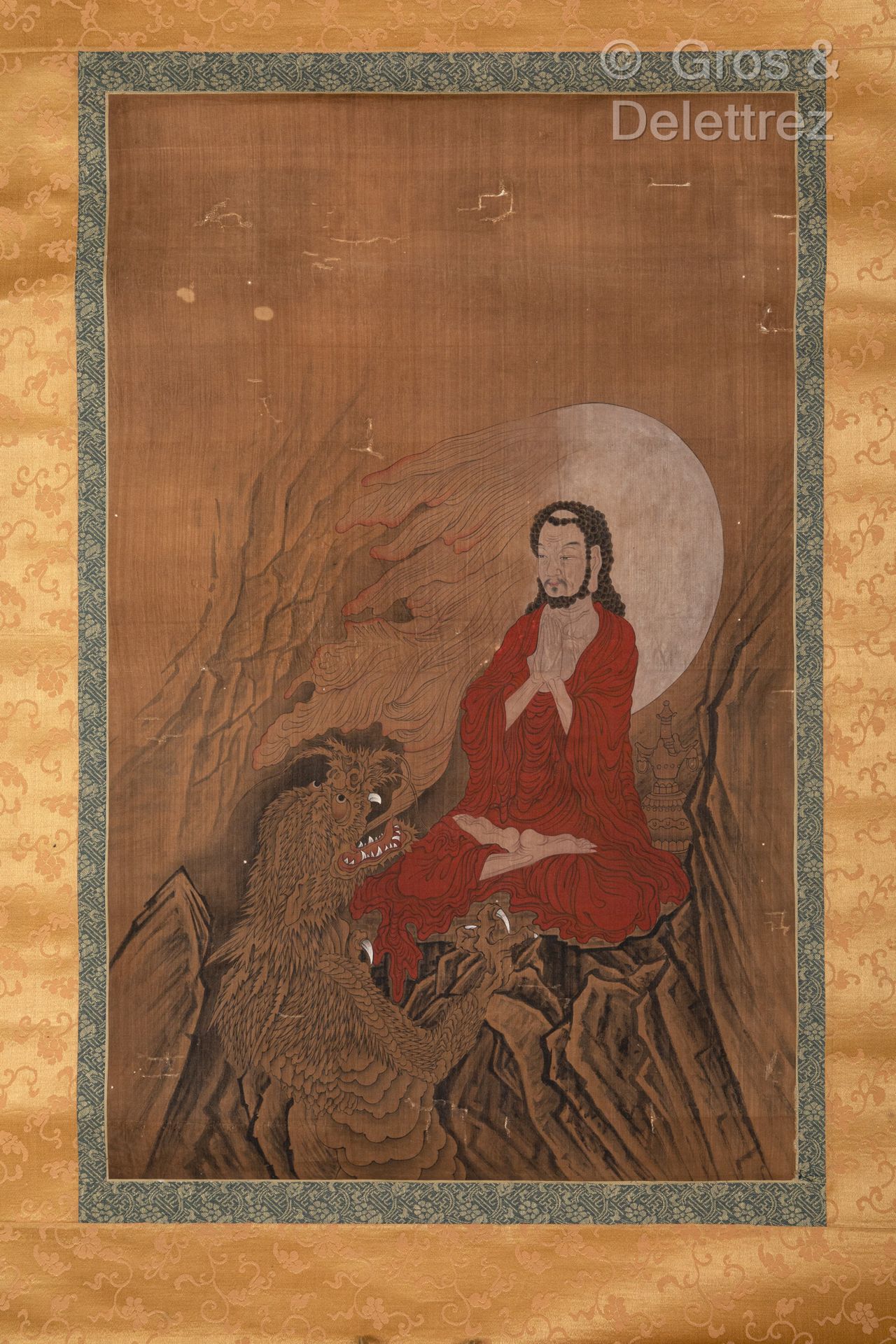 Null Japan, 19.
Jahrhundert. Das Gemälde mit Tinte und Farben auf Seide zeigt ei&hellip;