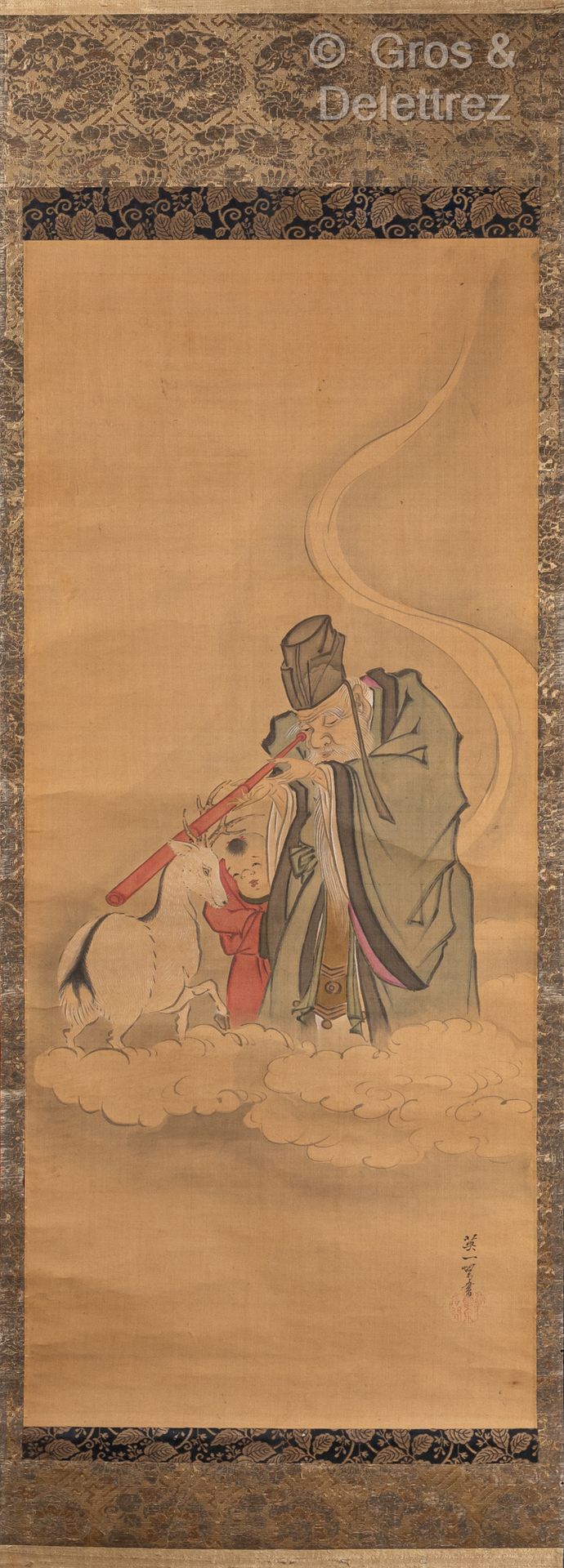 Null Peinture à l’encre et couleurs sur soie, représentant Jurojin accompagné d’&hellip;