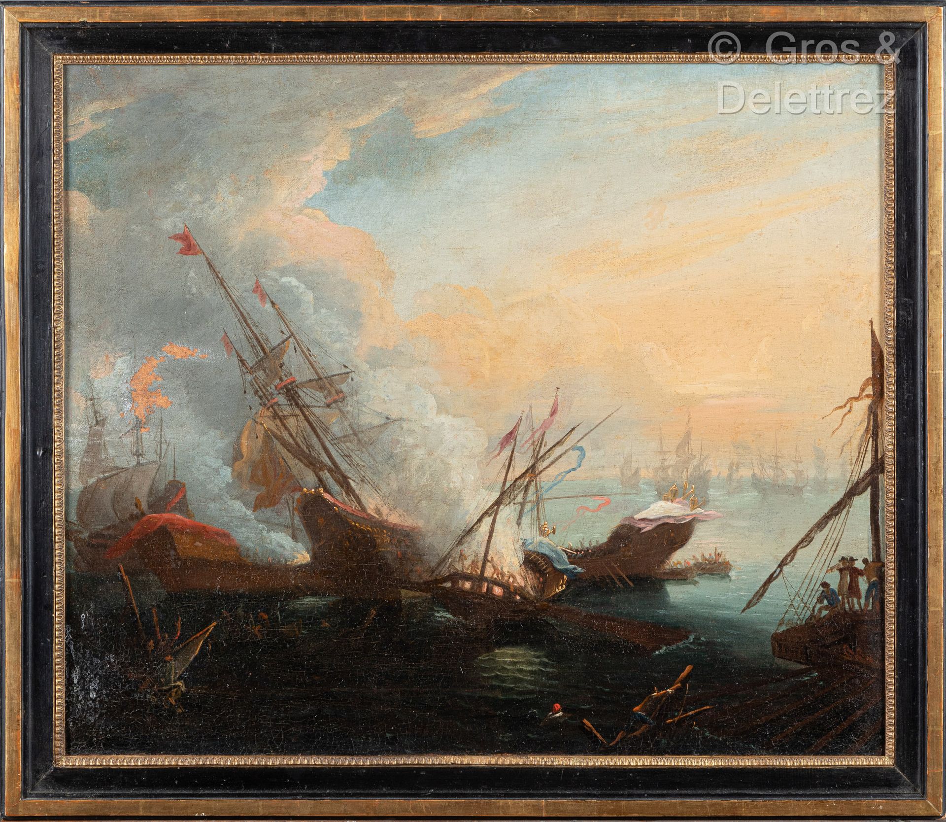 Null 18th century school
Naval battle
Oil on canvas
48 x 55 cm. Dent