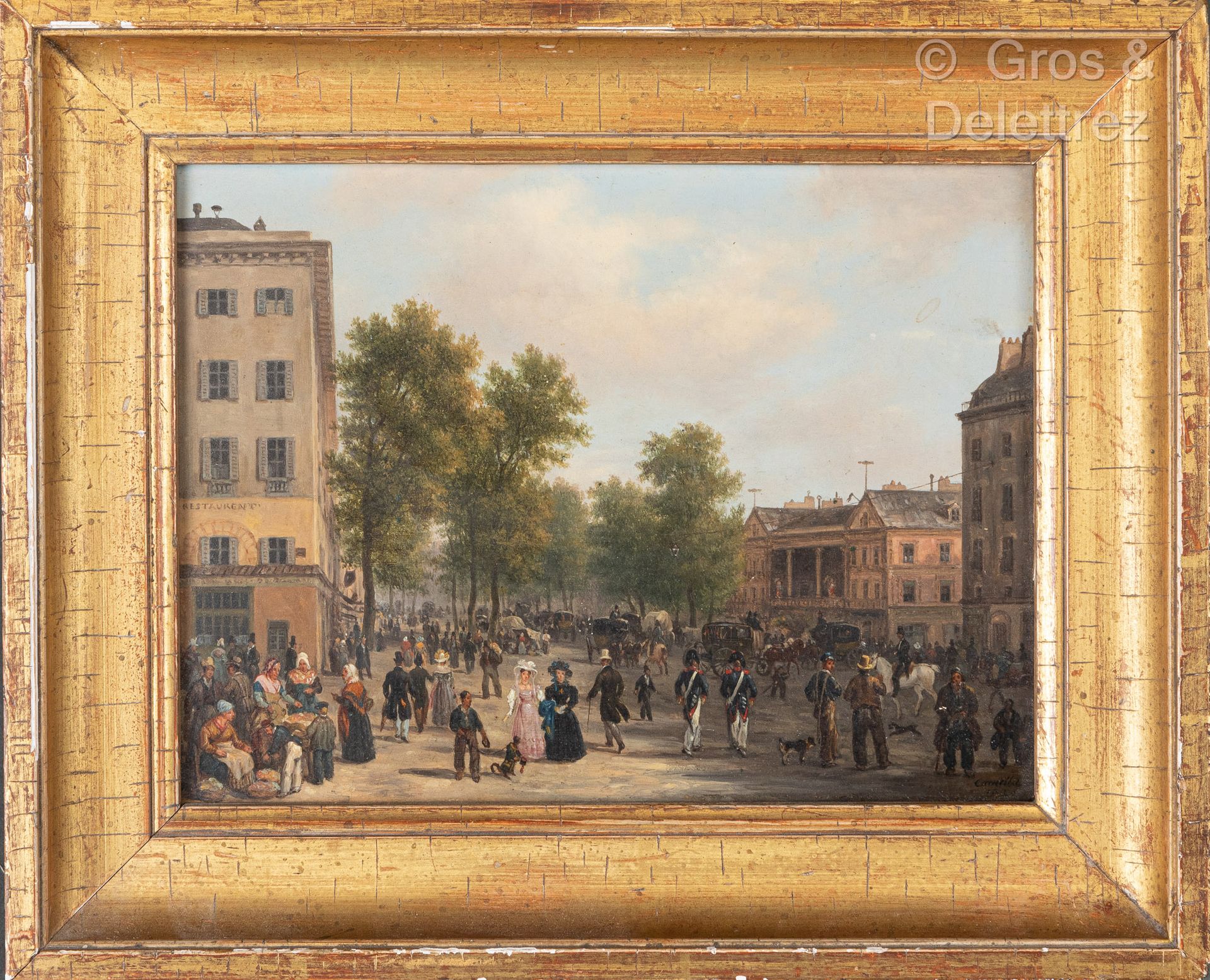 Null 朱塞佩-卡内拉 (1788 - 1847)
巴黎的两幅生动的风景。
两幅板上油画。
一幅已签名，日期为1807年
右下方。
14 x 18 cm

威&hellip;