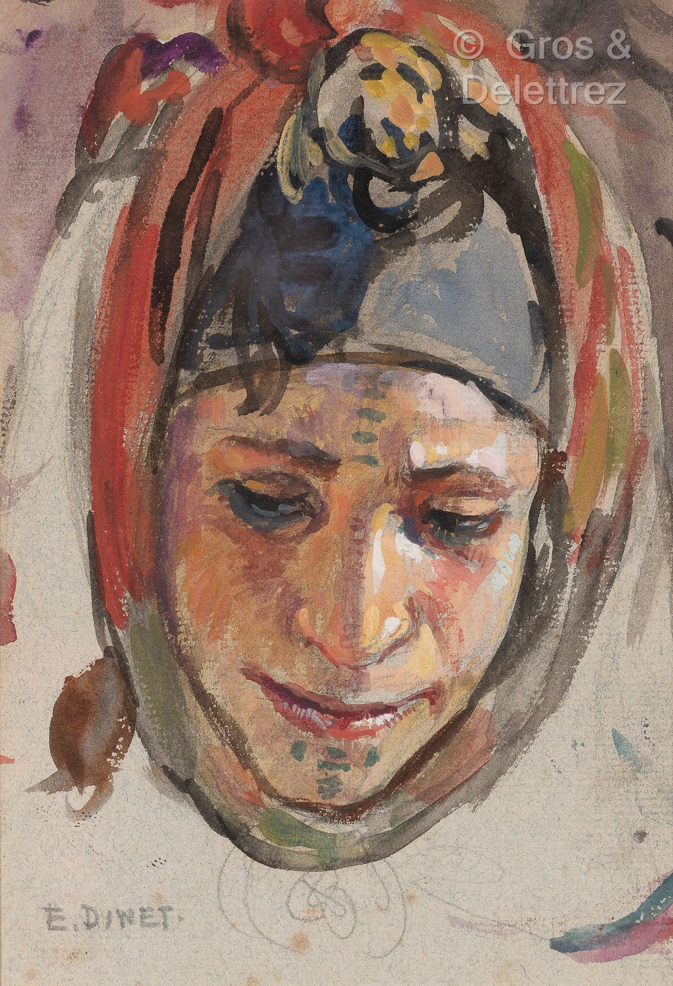 Null Etienne DINET (1861-1929)
Ritratto di giovane ragazza con velo
Guazzo su ca&hellip;