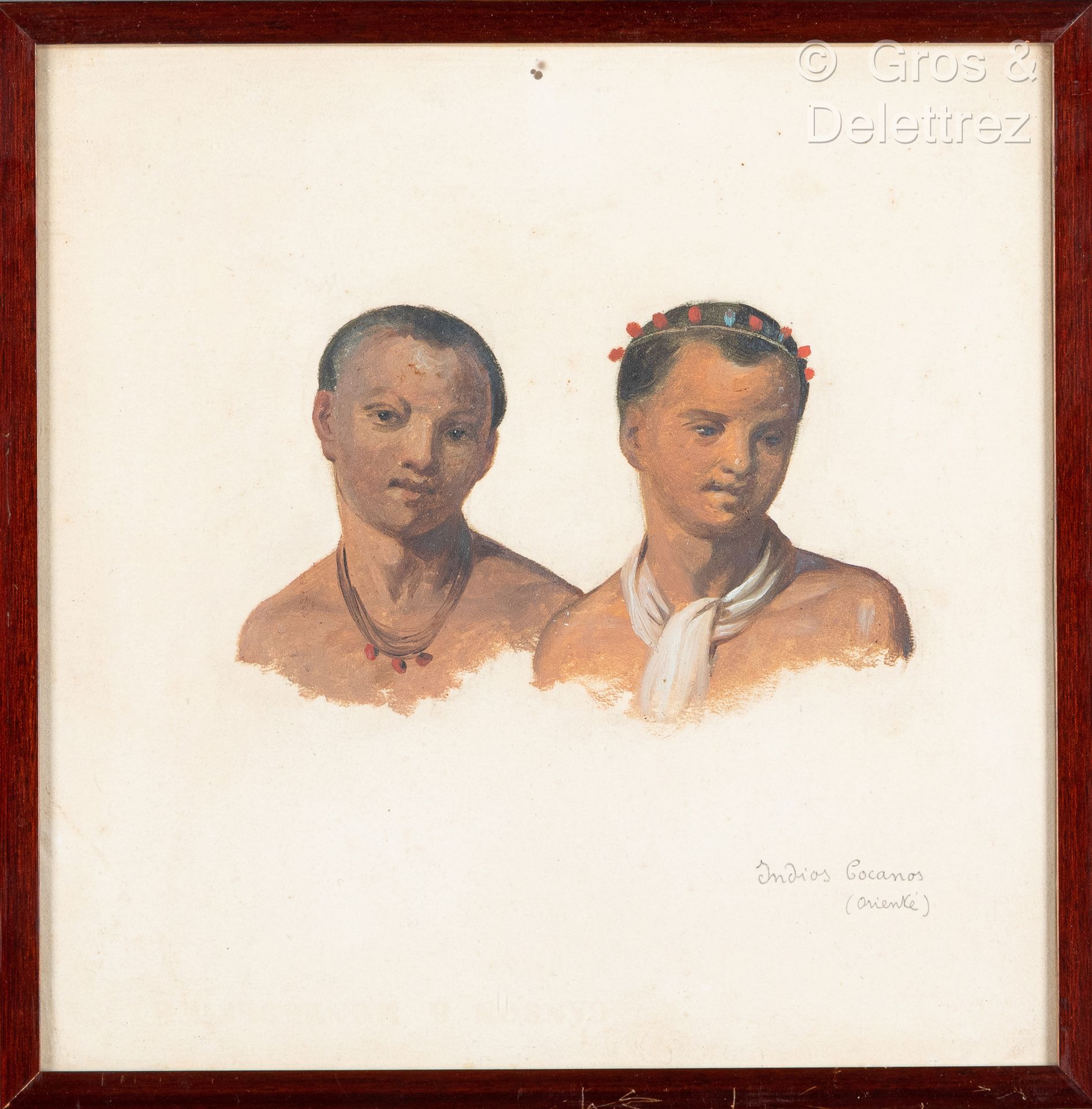 Null 华金-平托 (1842-1906)
两个科卡诺印第安人
纸上水粉画，右下方有标题
30 x 30 cm. 凹陷和彩色玻璃
