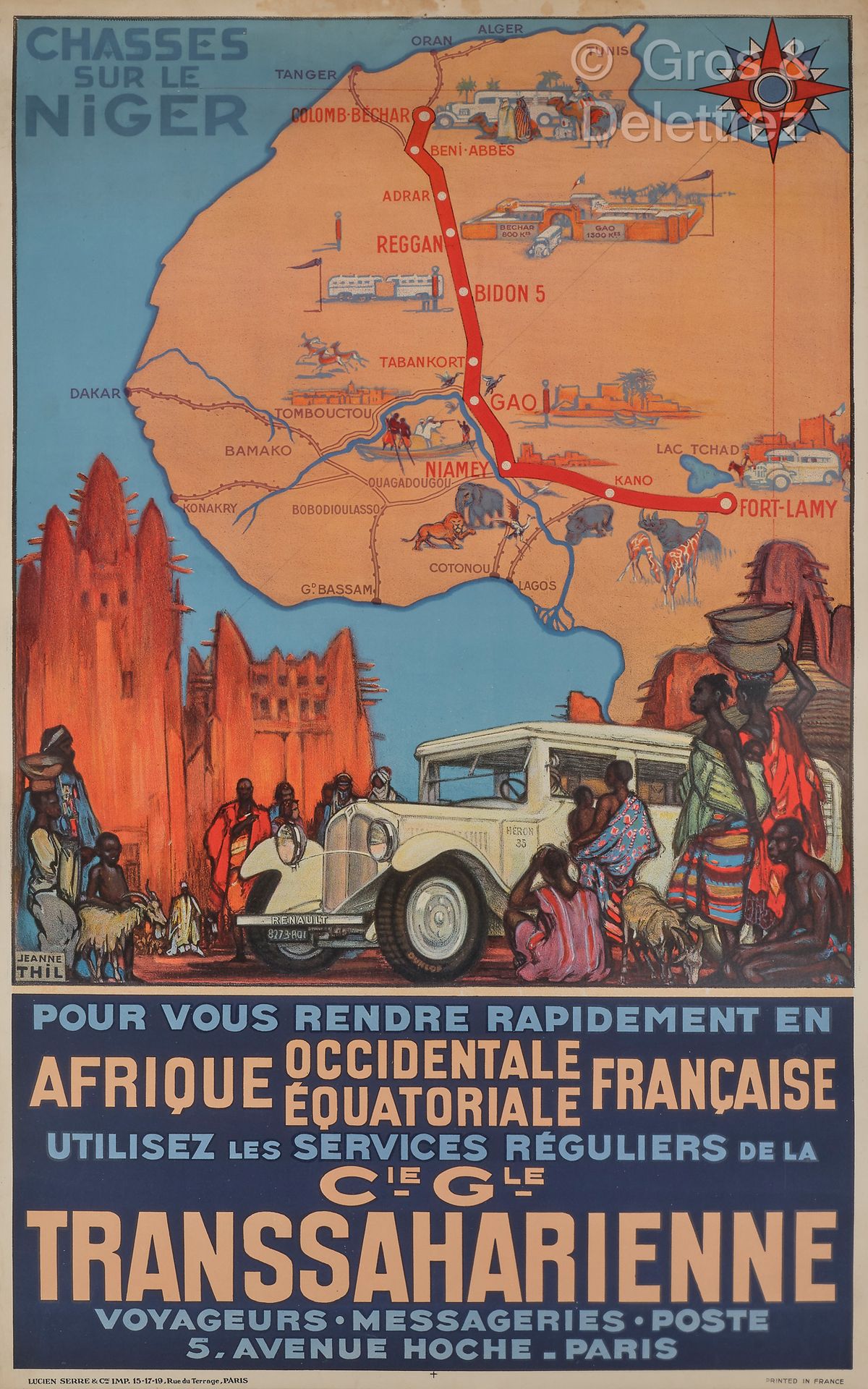 Null 让娜-蒂尔（1887-1968）。
海报 "Cie.格莱。Transsaharienne。让你快速到达法属赤道西非。在尼日尔河上打猎"。
Imp.Lu&hellip;