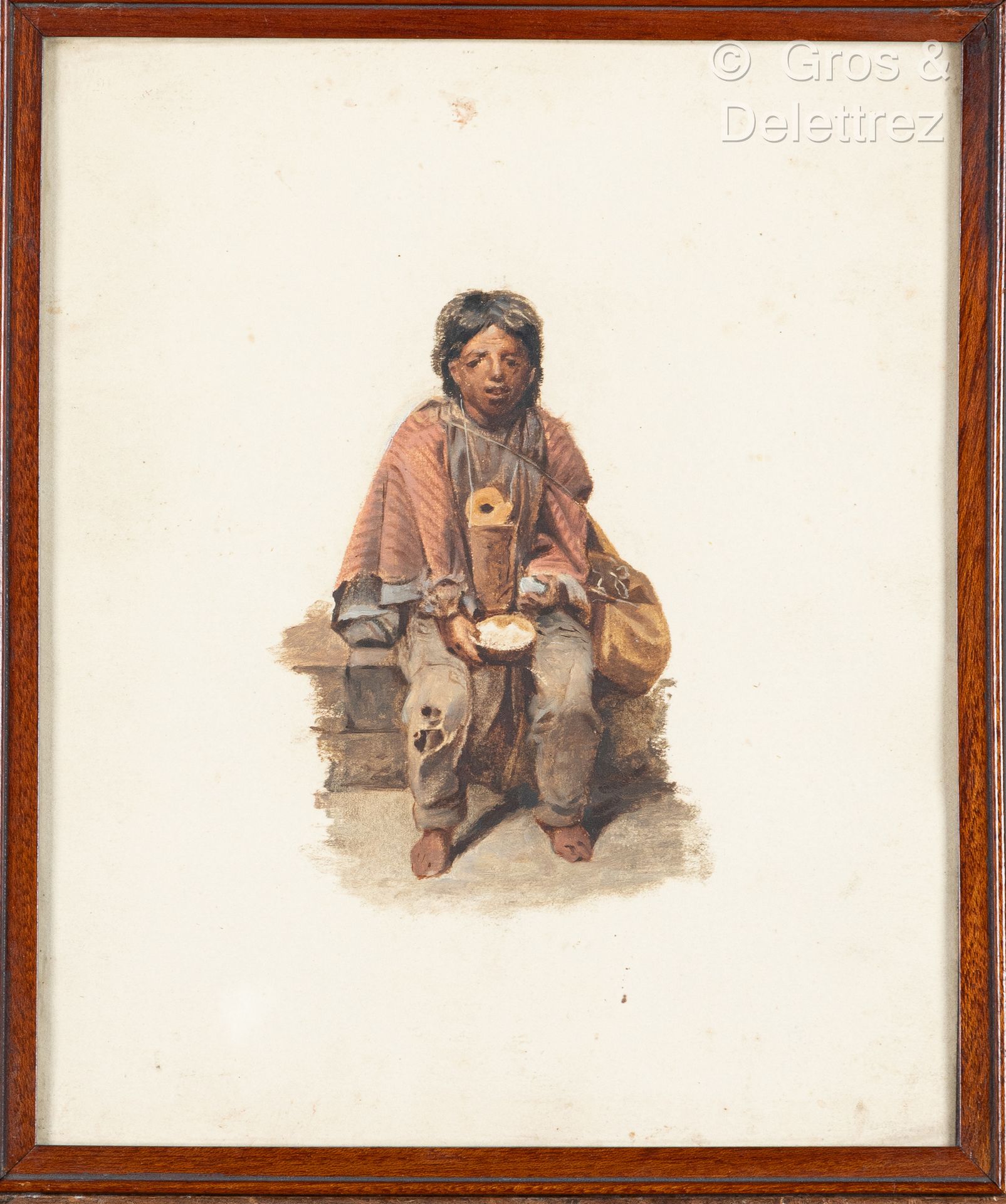 Null Joaquin PINTO (1842-1906)
Young beggar
Gouache on paper
29 x 24 cm. Pitting&hellip;