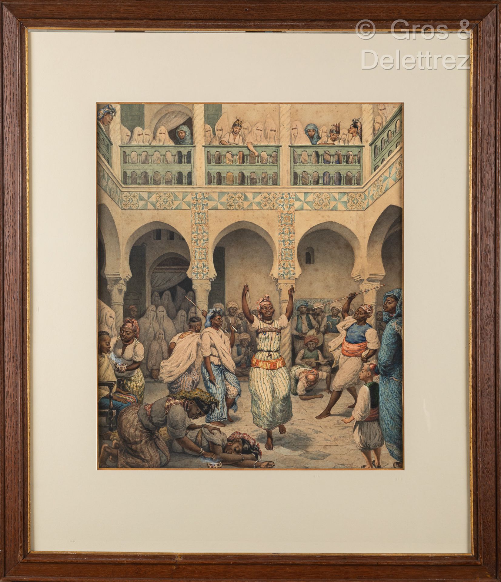 Null DURAND 
Dance scene in a harem
Watercolor on paper. 
Signed lower right. 
2&hellip;