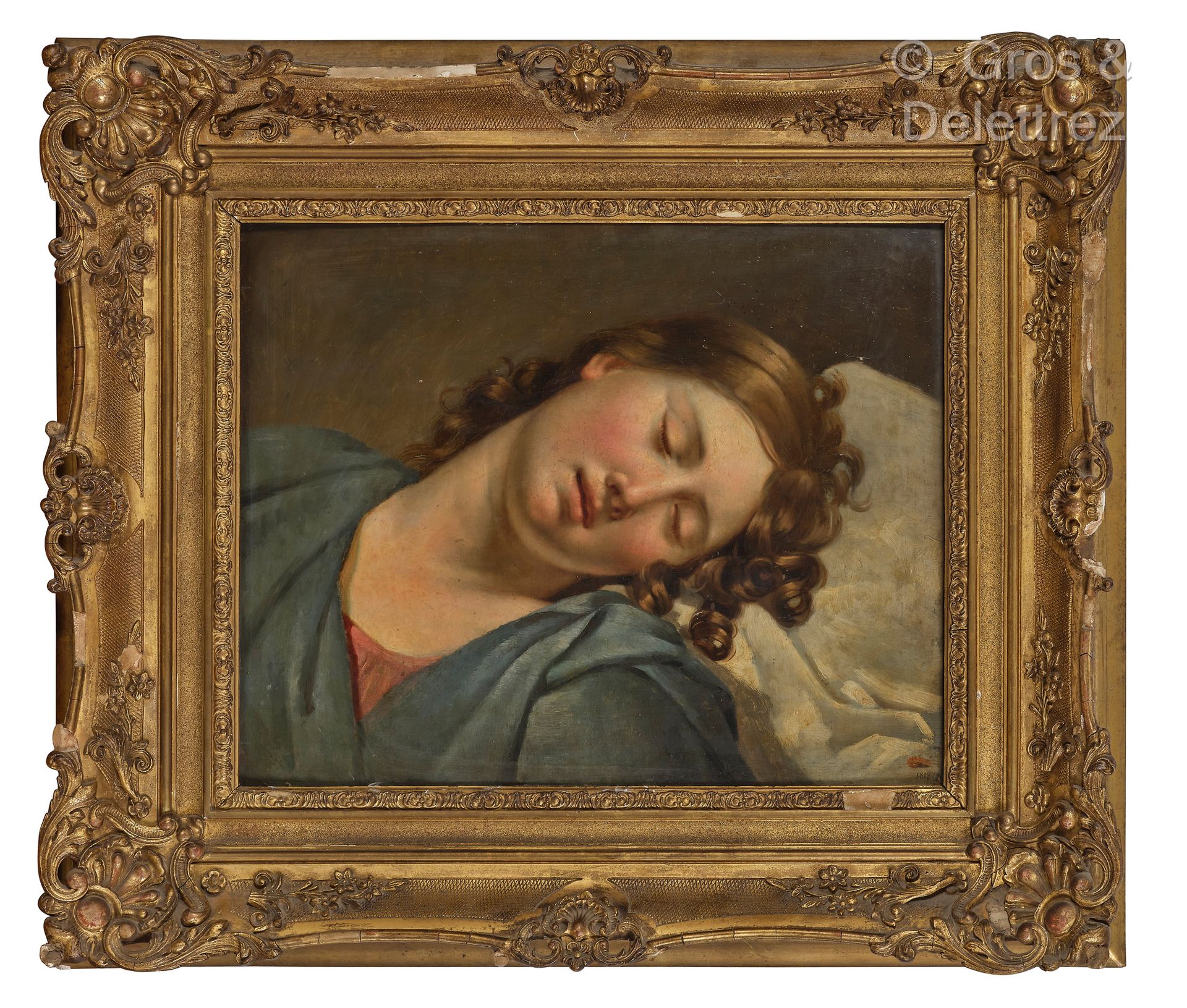 Null 归功于克劳德-玛丽-杜布菲（1790- 1864）。 
沉睡的女人 
板面油画，日期为1818年右下方 
32 x 41厘米