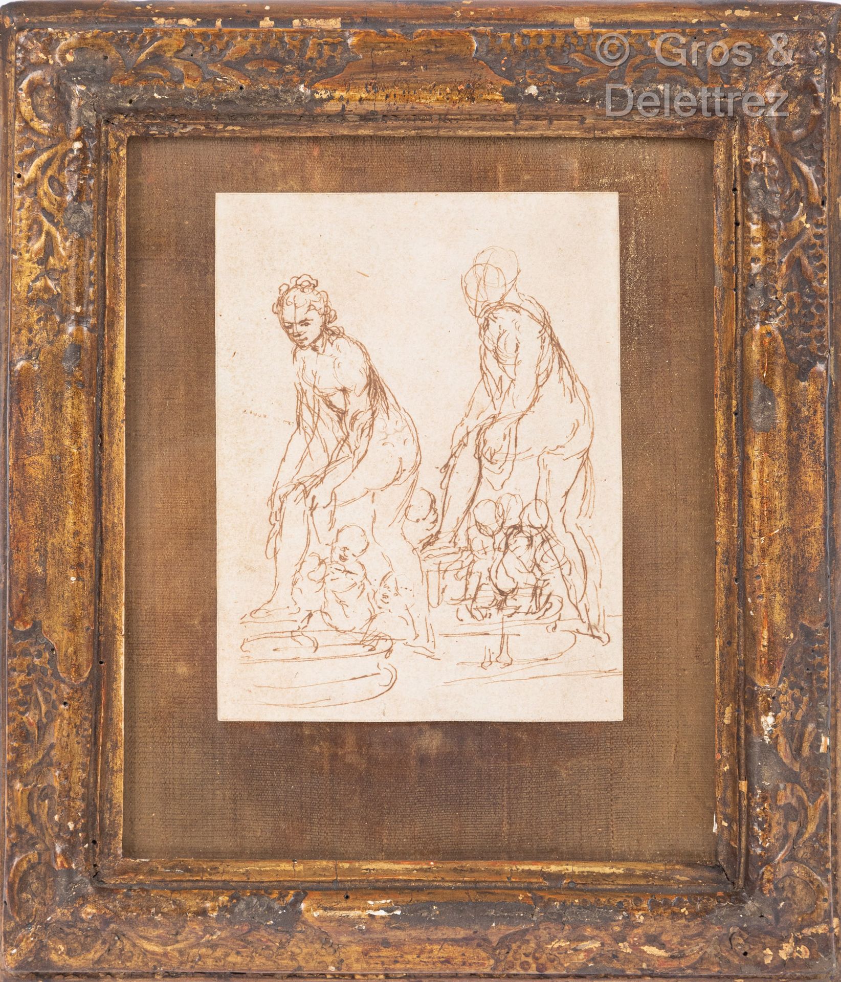 Null *Ecole vénitienne du XVIIème siècle 
Diane au bain 
Plume et encre brune
14&hellip;