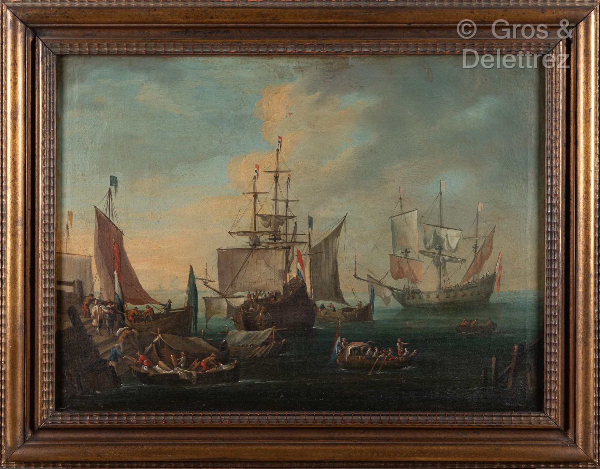 Null 18世纪的荷兰学校
港口中的船只
布面油画
49 x 65 cm。小事故