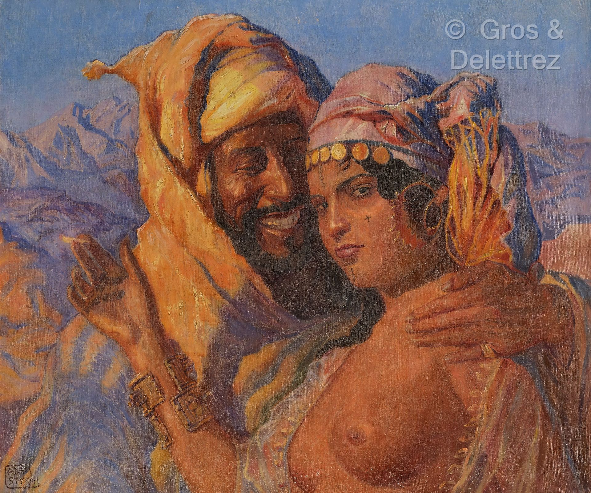 Null 亚当-斯蒂卡 (1890-1959)
一对恋人
布面油画，左下角有签名。
70 x 60厘米