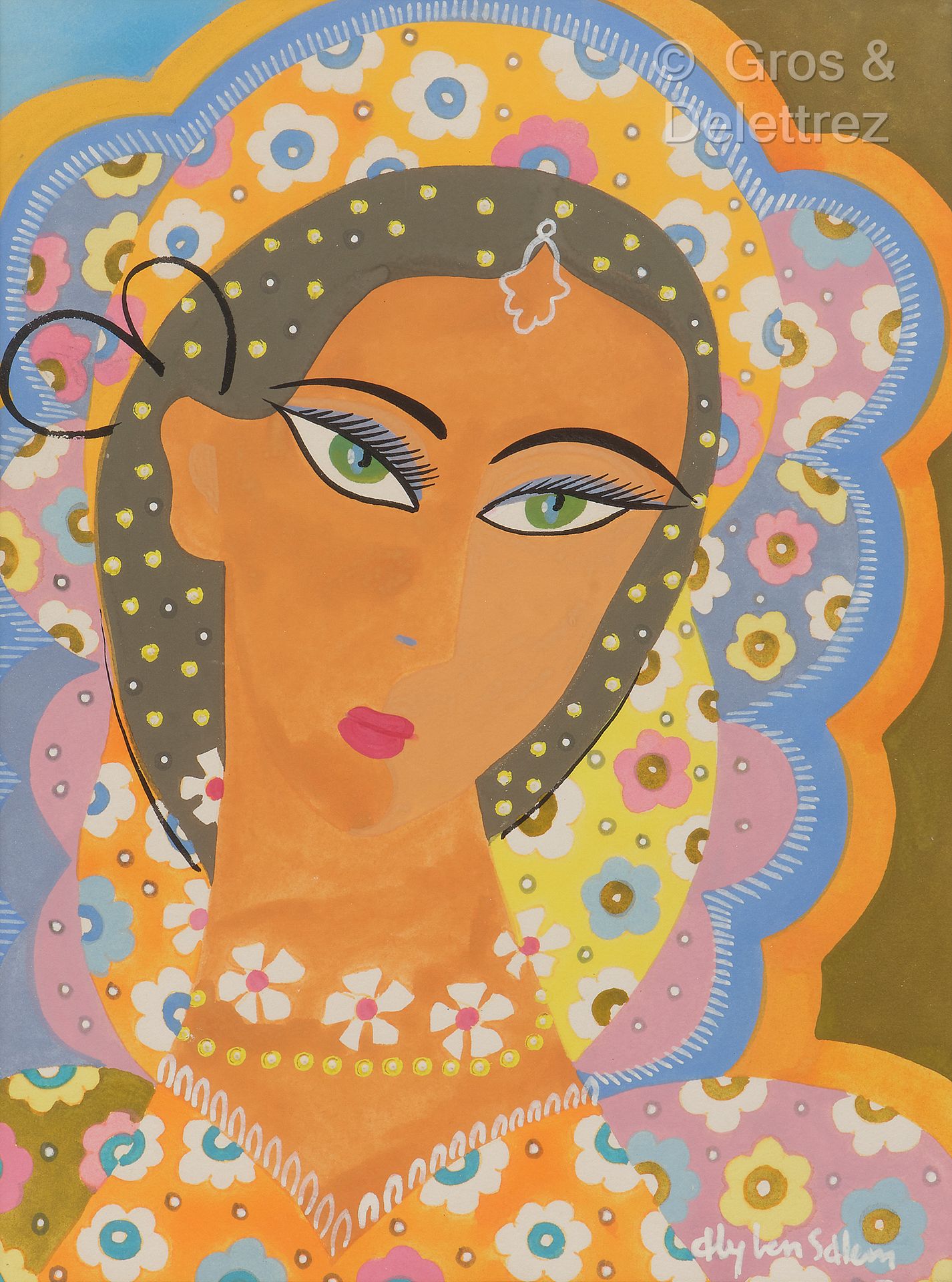 Null 阿利-本-萨勒姆(1910-2001)
一个女人的肖像
水粉画，右下角有签名。
38.5 x 28.5厘米