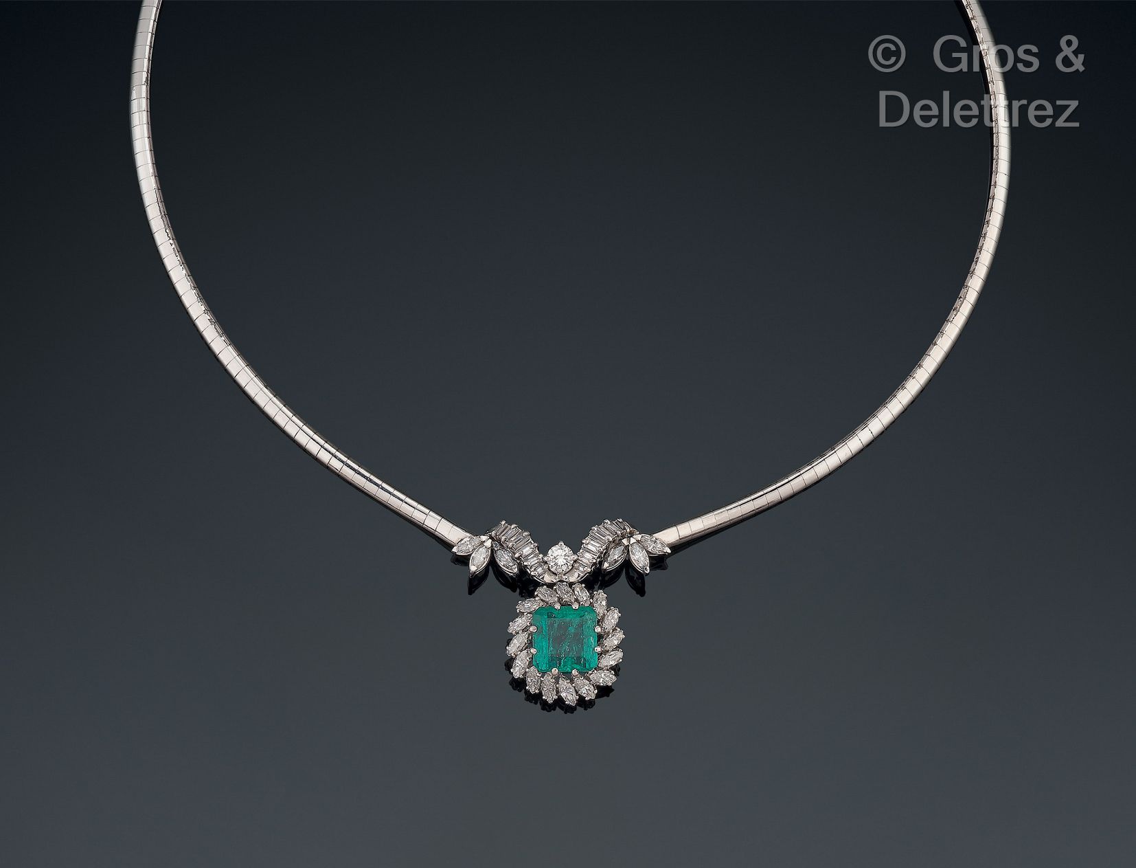 Null Italian work - Semi-rigid necklace in 750 thousandths white gold with Omega&hellip;