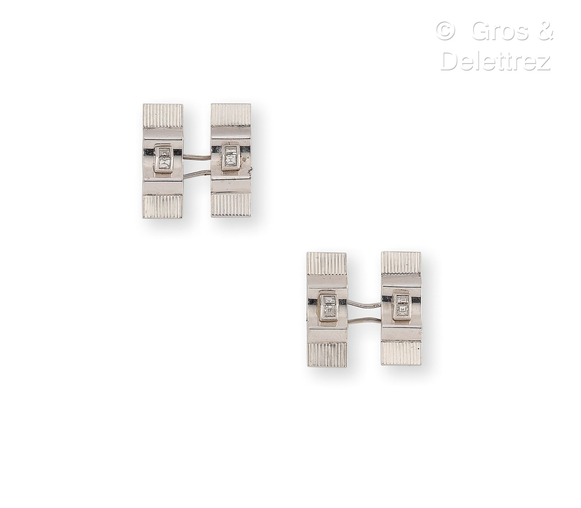 Null French work, 1960's - Pair of cufflinks in 750 thousandths white gold, the &hellip;