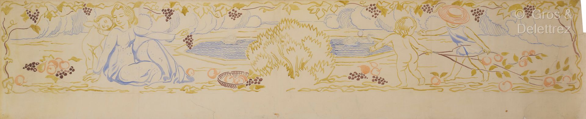 Null 莫里斯-丹尼斯 (1870 1943)
年轻女子和儿童
约1903年的绣花纸板
纸上水彩和水粉画
50 x 250厘米
出处：
来自阿德里安-米图瓦的&hellip;