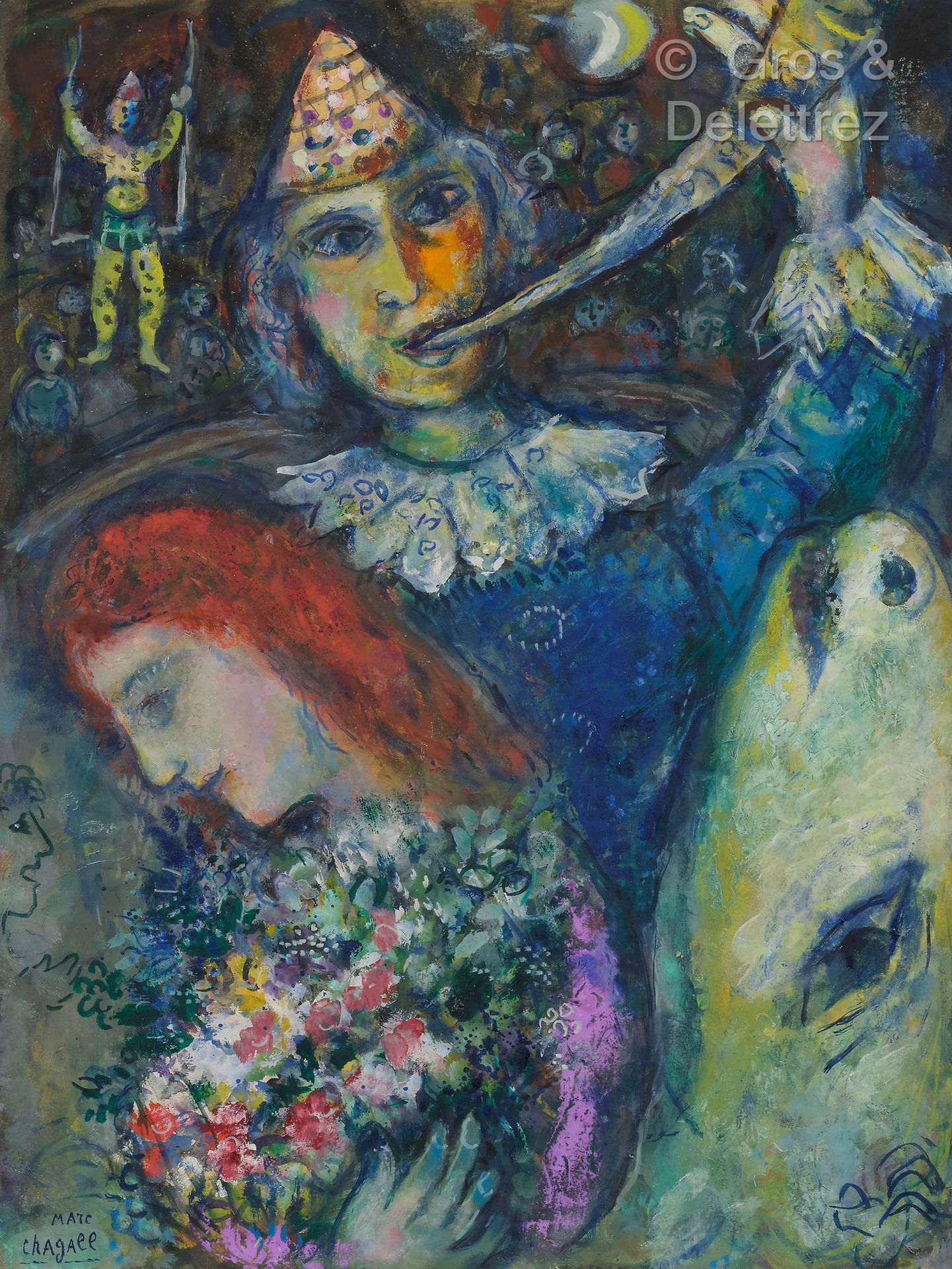 Null 马克-夏加尔 (1887-1985)
在马戏团, 1959-1968
纸上油画和水粉画铺在画布上。
左下方有签名，背面有会签。
63 x 47.3厘米&hellip;