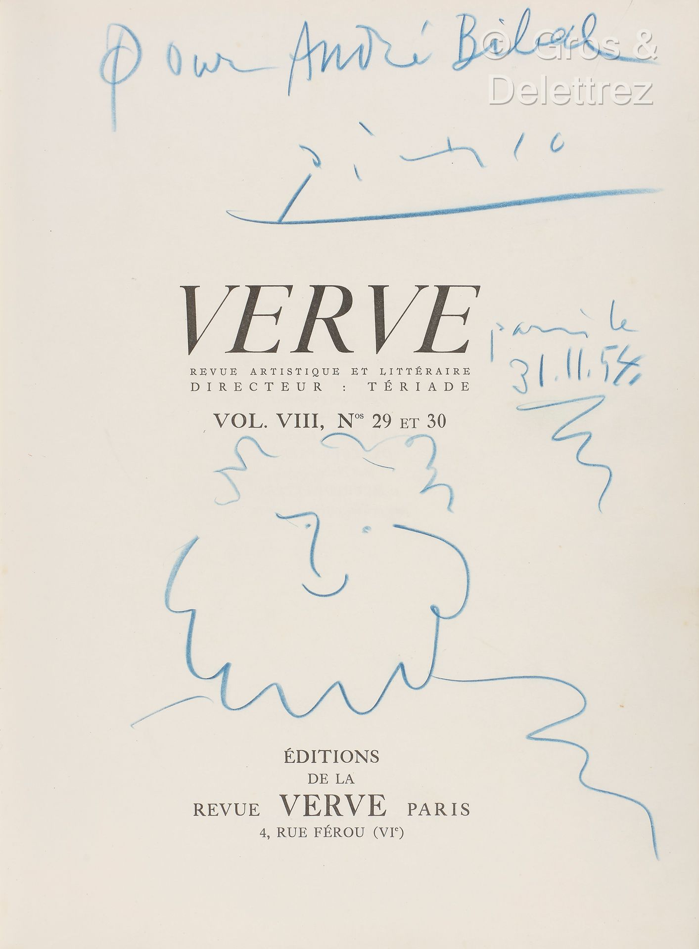Null Pablo PICASSO (1881-1973)
献给安德烈-比巴尔的画册扉页上的文字
在《Verve》杂志第八卷第29-30期双月刊上发表的 "毕&hellip;