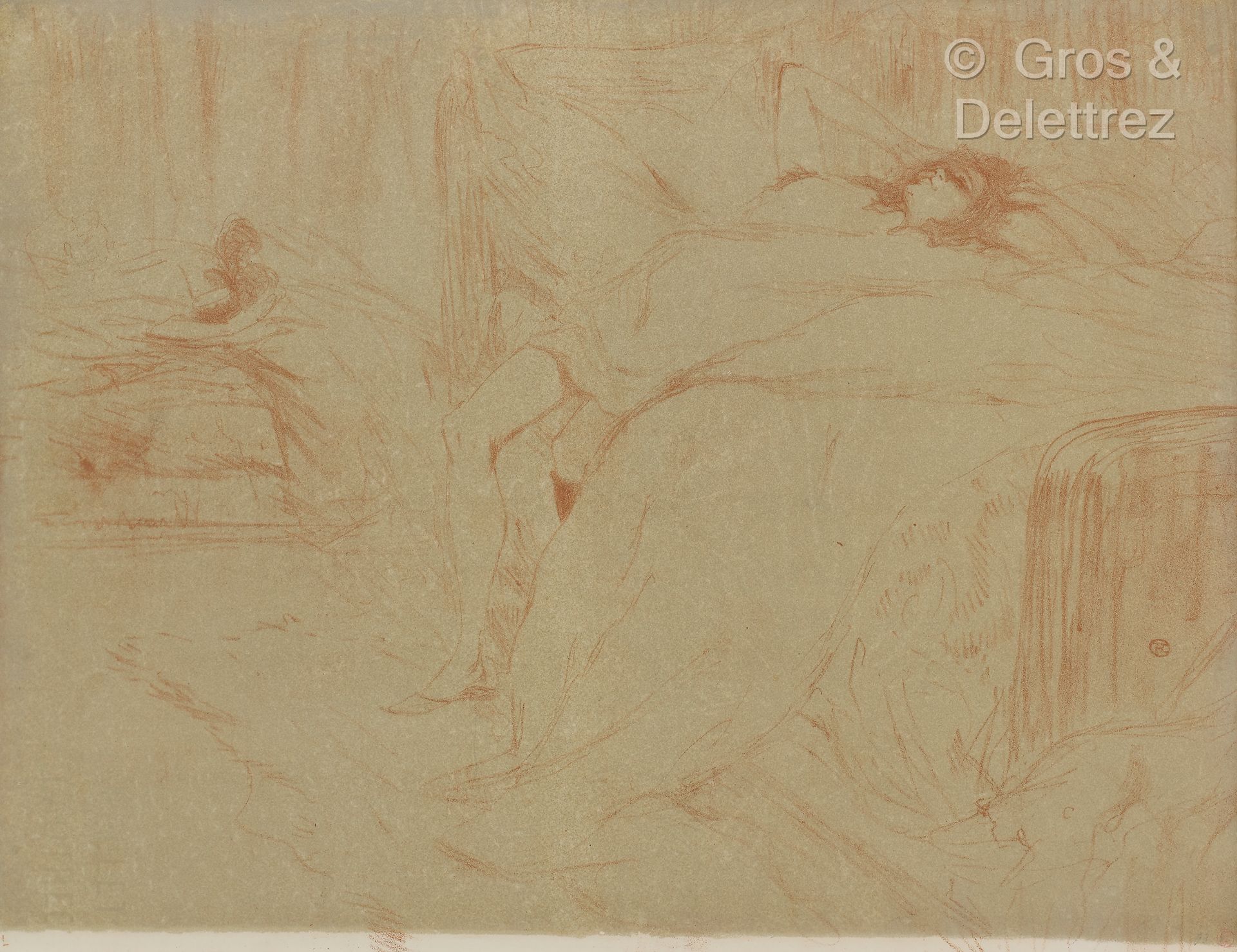 Null 亨利-德-杜鲁斯-劳特克 (1864 1901)
躺在床上的女人--倦怠，来自 "Elles "套曲，1896年
彩色石板画，着色地，印在有水印的薄纸&hellip;