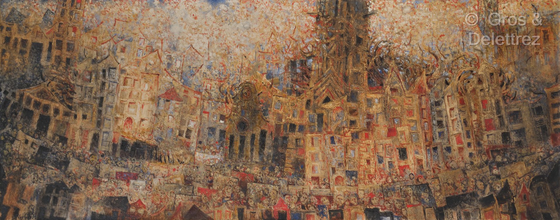 Null Claude VERLINDE (1927 - 2020)
城市》，1962年
布面油画。
右下方有签名和日期。
72 x 184厘米
出处：
于19&hellip;