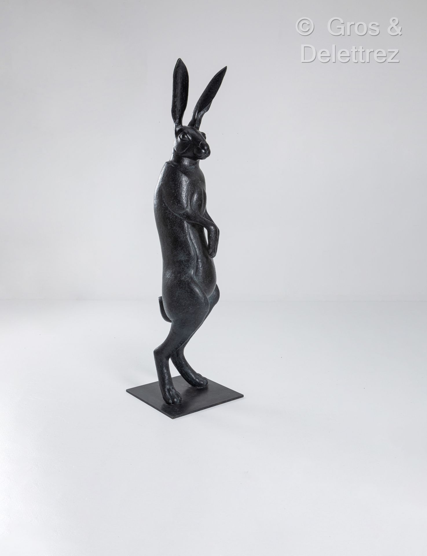 Null Florence JACQUESSON (born 1962)
 "Standing Hare".
Black patina bronze sculp&hellip;
