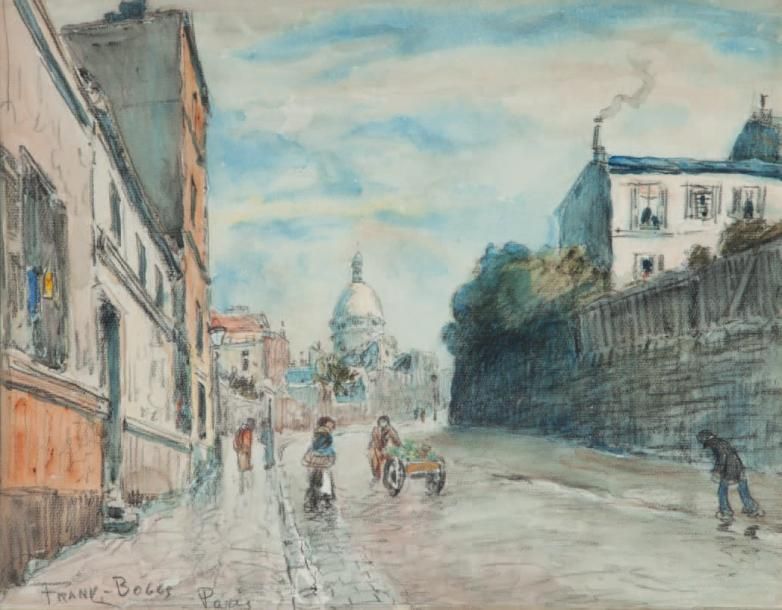 Franck Myers BOGGS ( 1855-1926) Rue à Montmartre, Paris Aquarelle et fusain, sig&hellip;