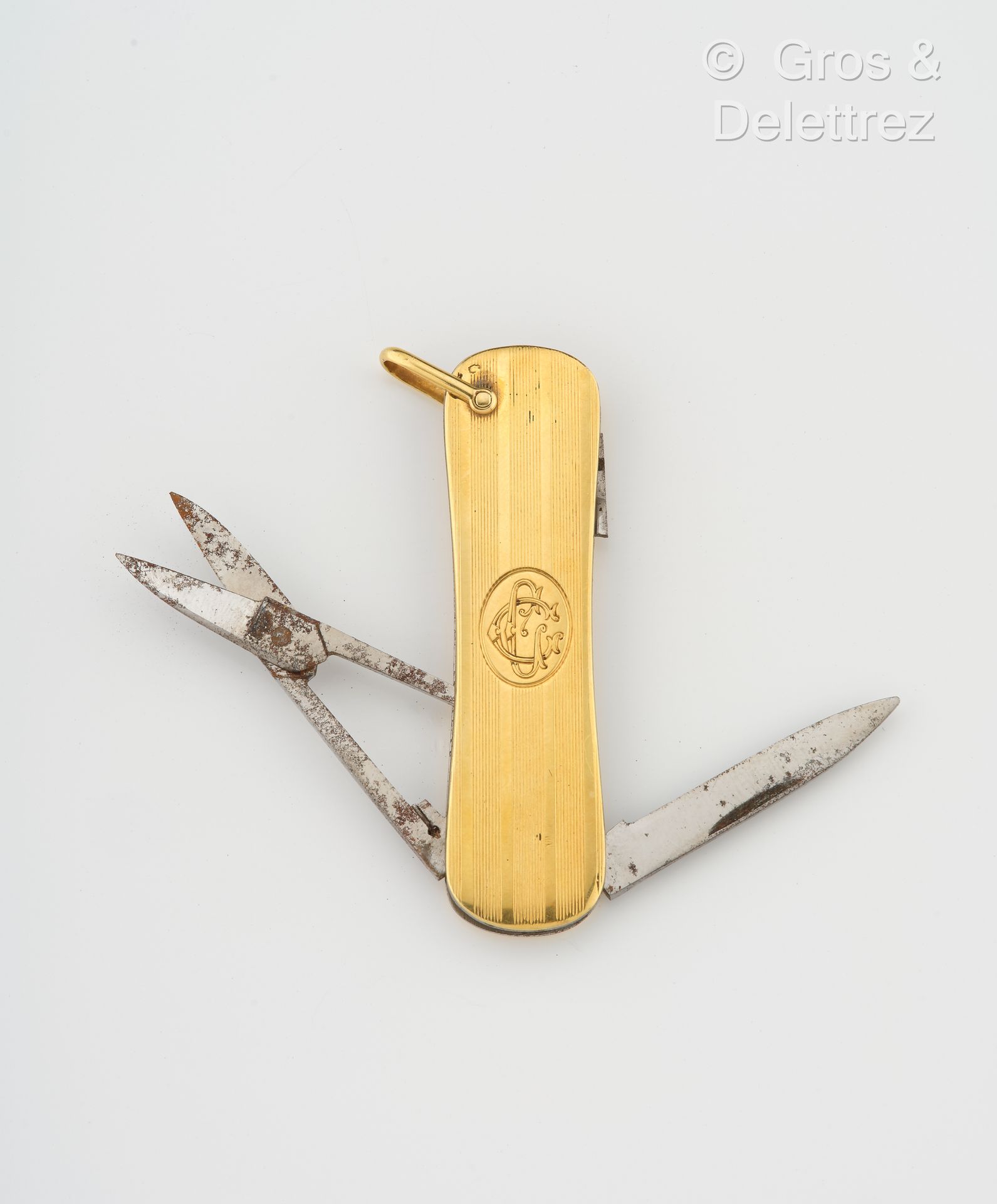 Lavoro francese Piccolo coltello da tasca in oro giallo…