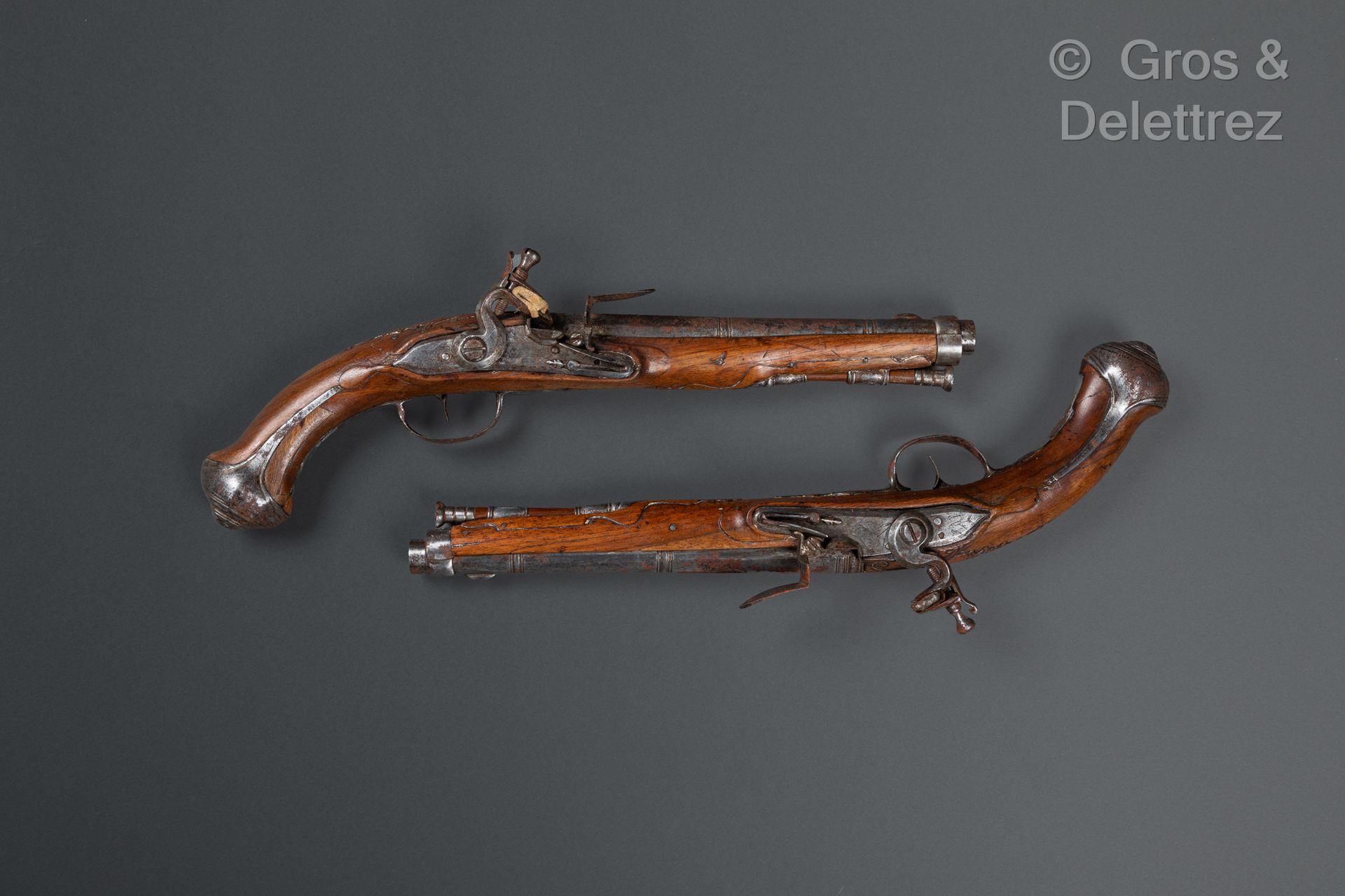 Null Coppia di pistole a pietra focaia, probabilmente tedesche, 1760/1770 circa,&hellip;