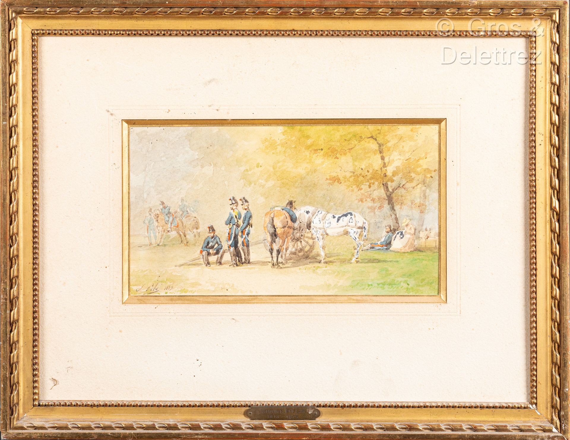 Null Isidor PILS (1813-1875)
Soldats et chevaux au repos, 1859
Aquarelle signée &hellip;