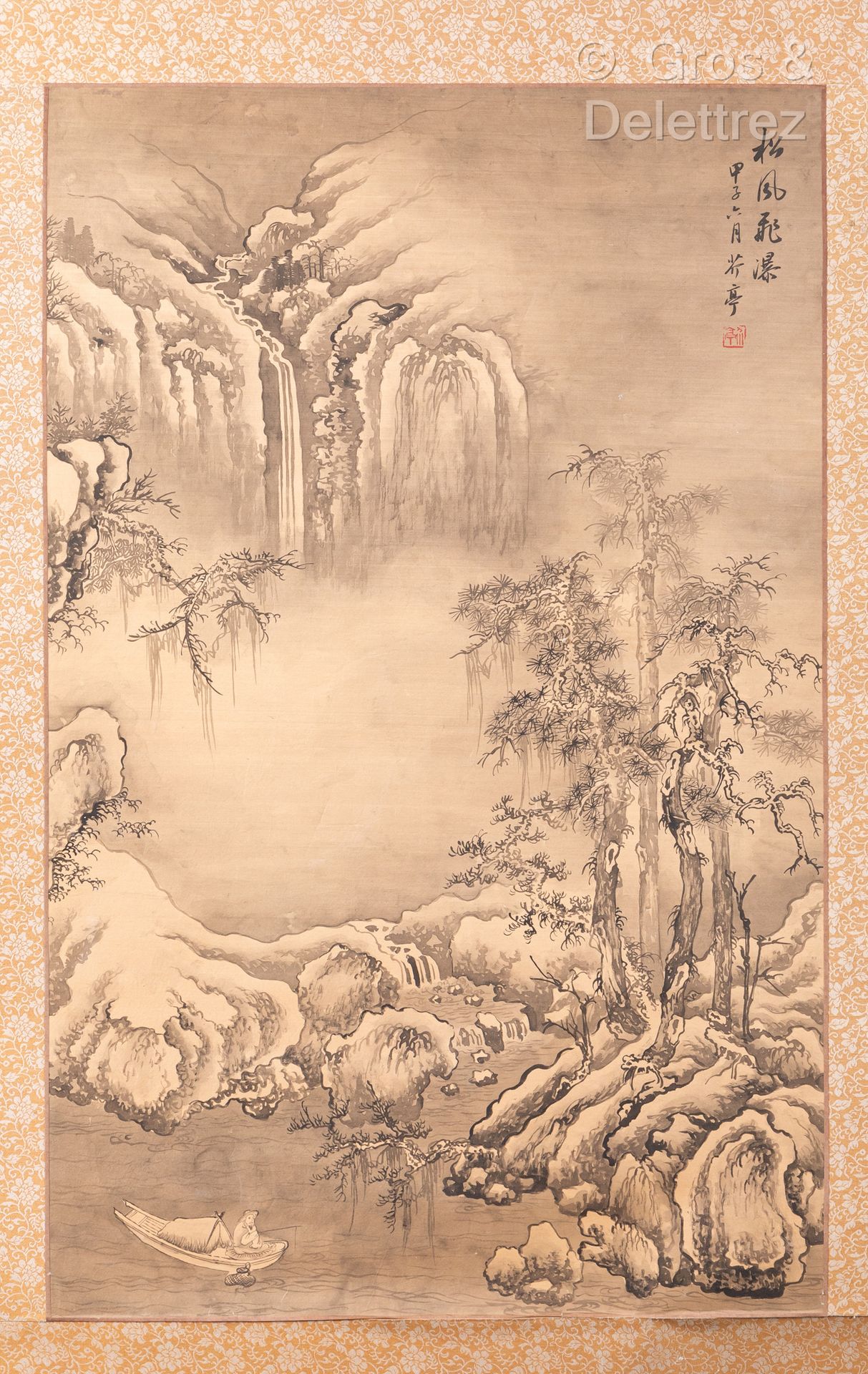 Null Chine, XXe siècle 
Peinture à l’encre et couleurs sur soie, représentant un&hellip;