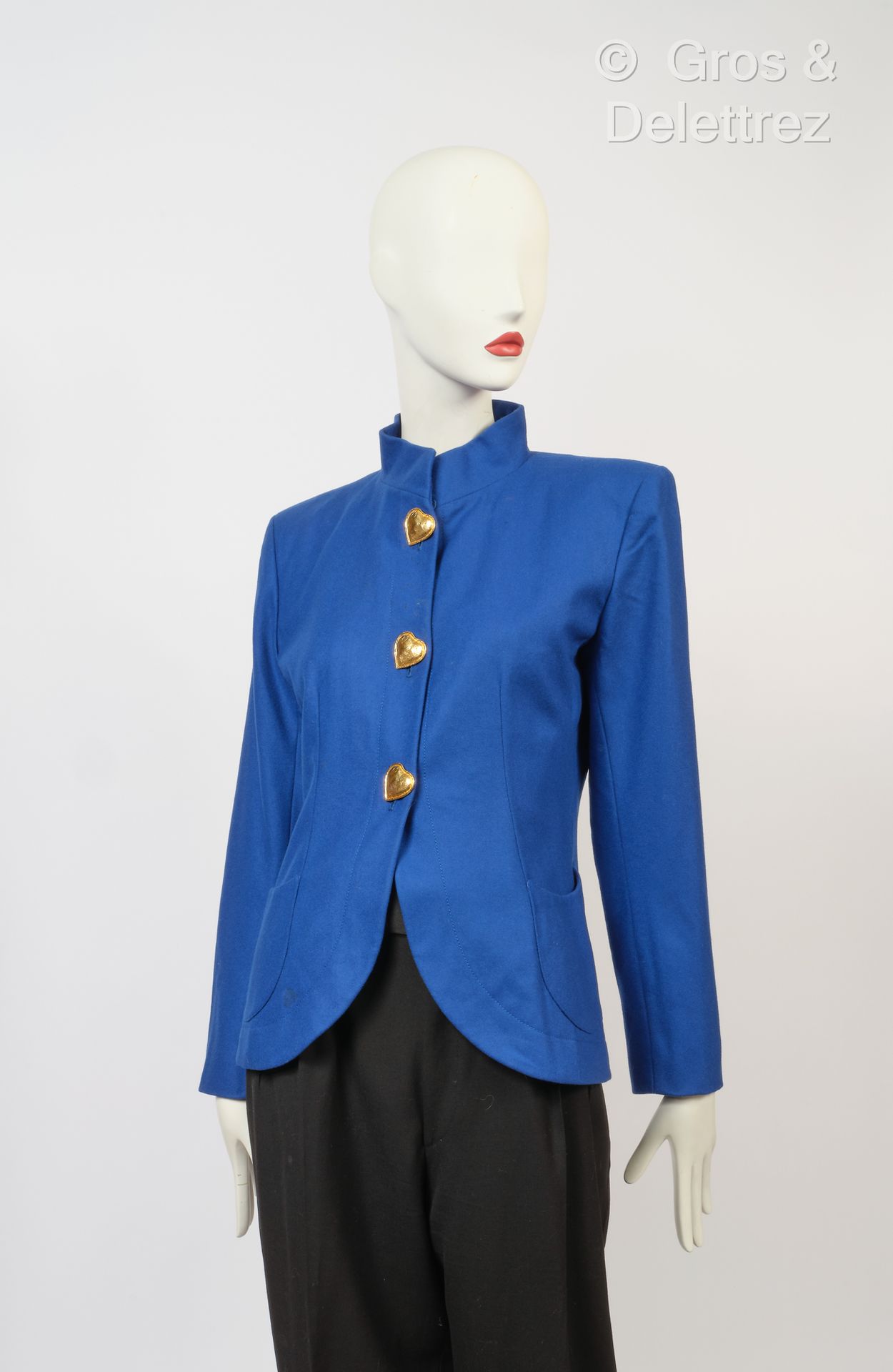 Null SAINT LAURENT rive gauche haute couture - Veste en lainage bleu électrique,&hellip;