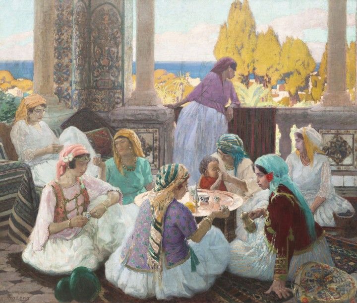 Pierre FRAILONG (1886-1962) 
Le thé sur la véranda, 1924
Huile sur toile signée &hellip;