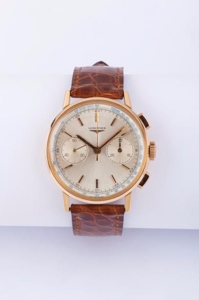 Null LONGINES - 30CH n°13333315 vers 1950 Beau chronographe bracelet en or rose.&hellip;