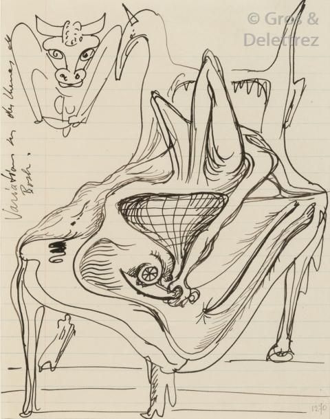 André MASSON (1896-1987) Variations sur des thèmes de Bosch, 1943 Encre de Chine&hellip;