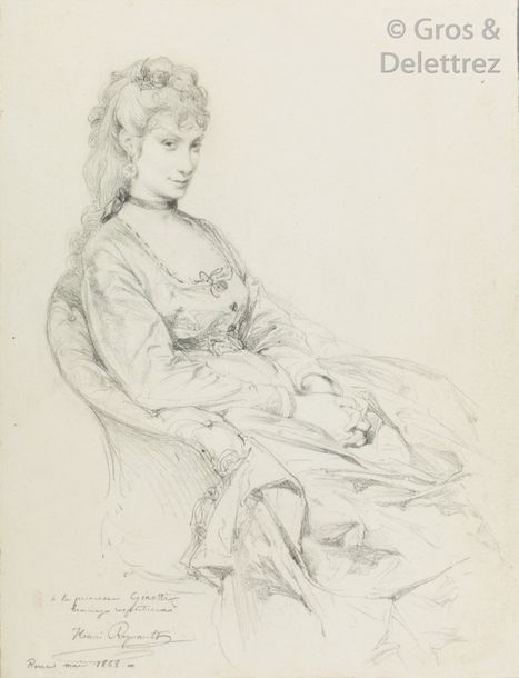 Henri REGNAULT (1810-1878) Portrait de la Princesse GINETTI.	

Mine de plomb, si&hellip;