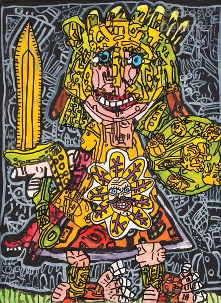 Robert COMBAS (1957) Le Roi guerrier, 1993 Acrylique sur papier marouflé sur toi&hellip;