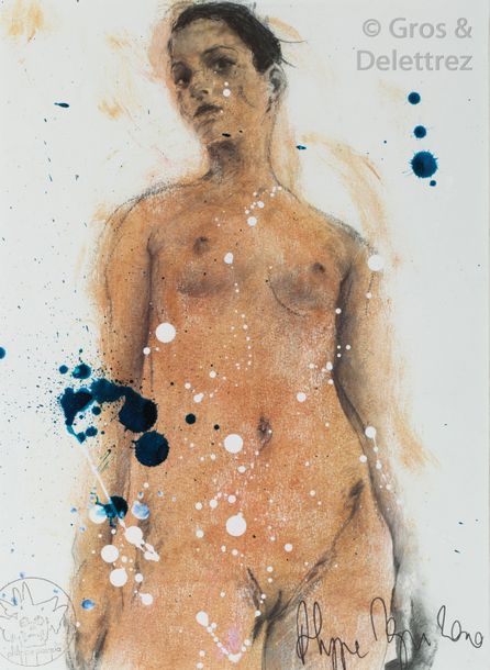 Philippe PASQUA (1965) Jeune fille nue Pastel et encre. Signée en bas à droite. &hellip;