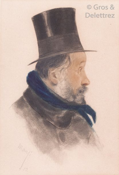 Michel MANZI Portrait d’Edgar Degas de profil, 1886 Gravure en couleurs, rehauss&hellip;
