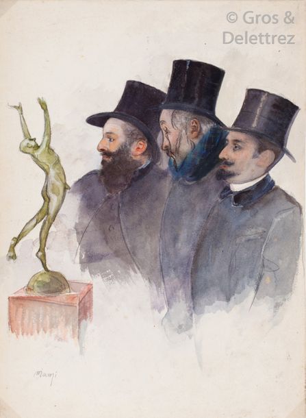 Michel MANZI Bartholomé, Degas, Manzi devant une sculpture Crayon, fusain et aqu&hellip;