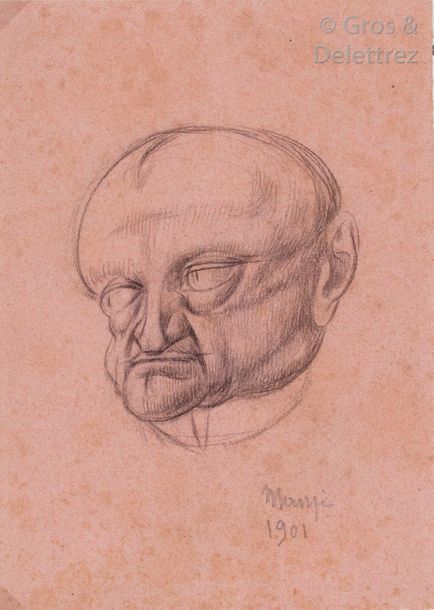 Michel MANZI Portrait de Giovanni Boldini Crayon sur papier rose. Signé en bas à&hellip;
