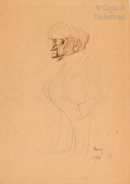 Michel MANZI Portrait-charge du peintre Boldini Plume, encre et crayon. Signée e&hellip;