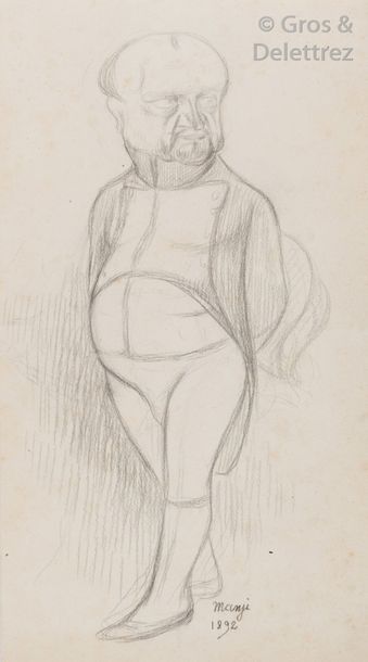 Michel MANZI Caricature du peintre Boldini en Napoléon Crayon. Signé en bas à dr&hellip;