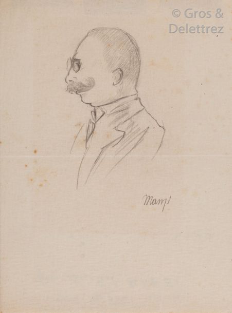 Michel MANZI Portrait d’homme à la moustache. Crayon. Signé en bas à droite. 24 &hellip;